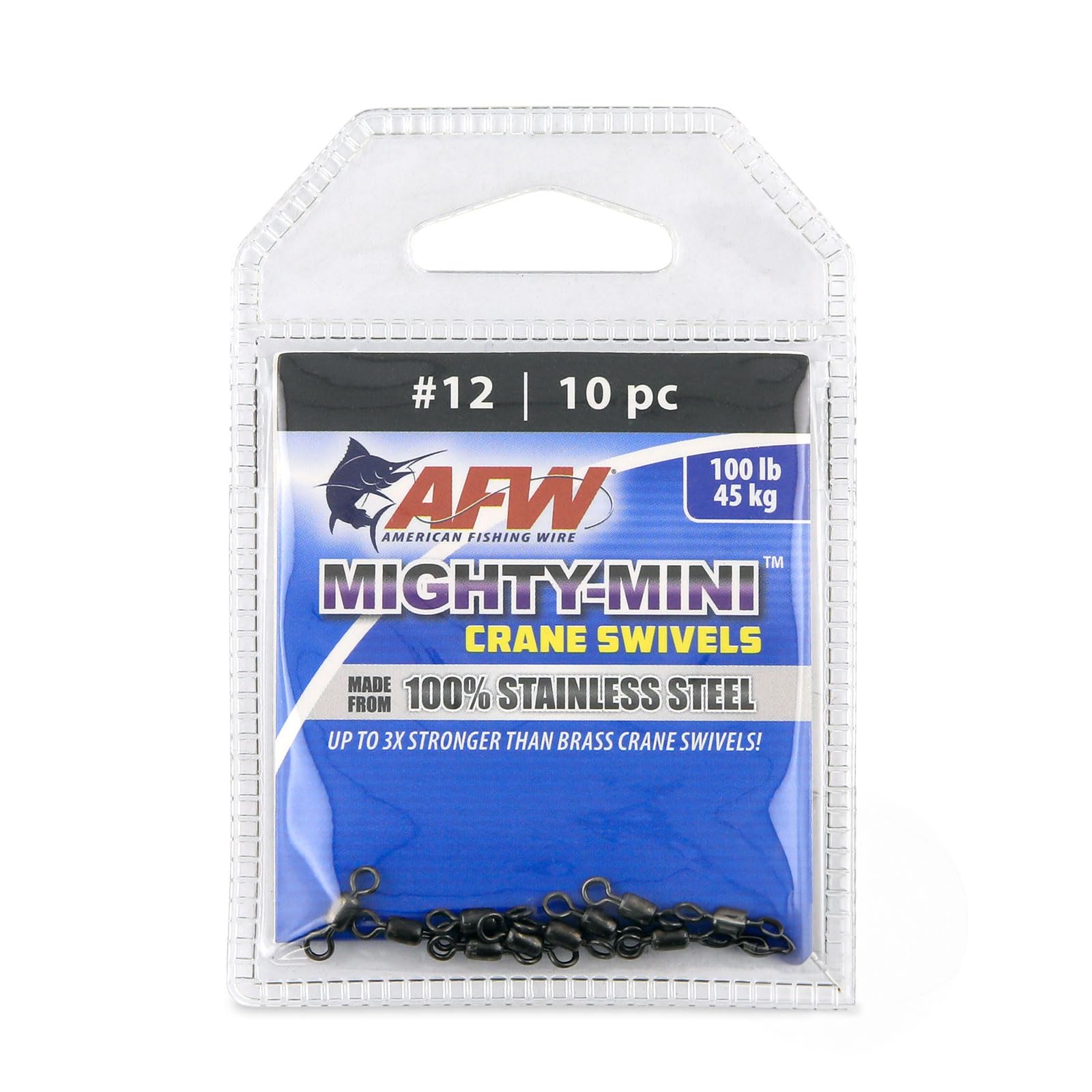 American Fishing Wire Mighty Mini Stainless Steel Crane Swivels, Size #12, 100 lb Test, Gunmetal Black, 10 pc