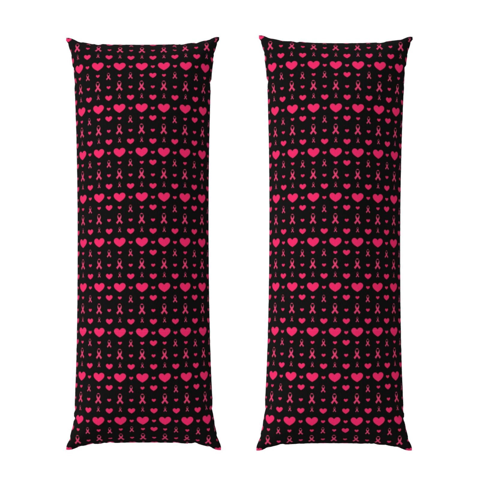 Body Pillowcase 20x54, Pink Ribbon Breast Cancer Awareness Symbol Hearts, Plush Velvet Pillow Cover with Zipper, Cozyffy Rectangular Cushion Case for Couch Bed Home Hotel