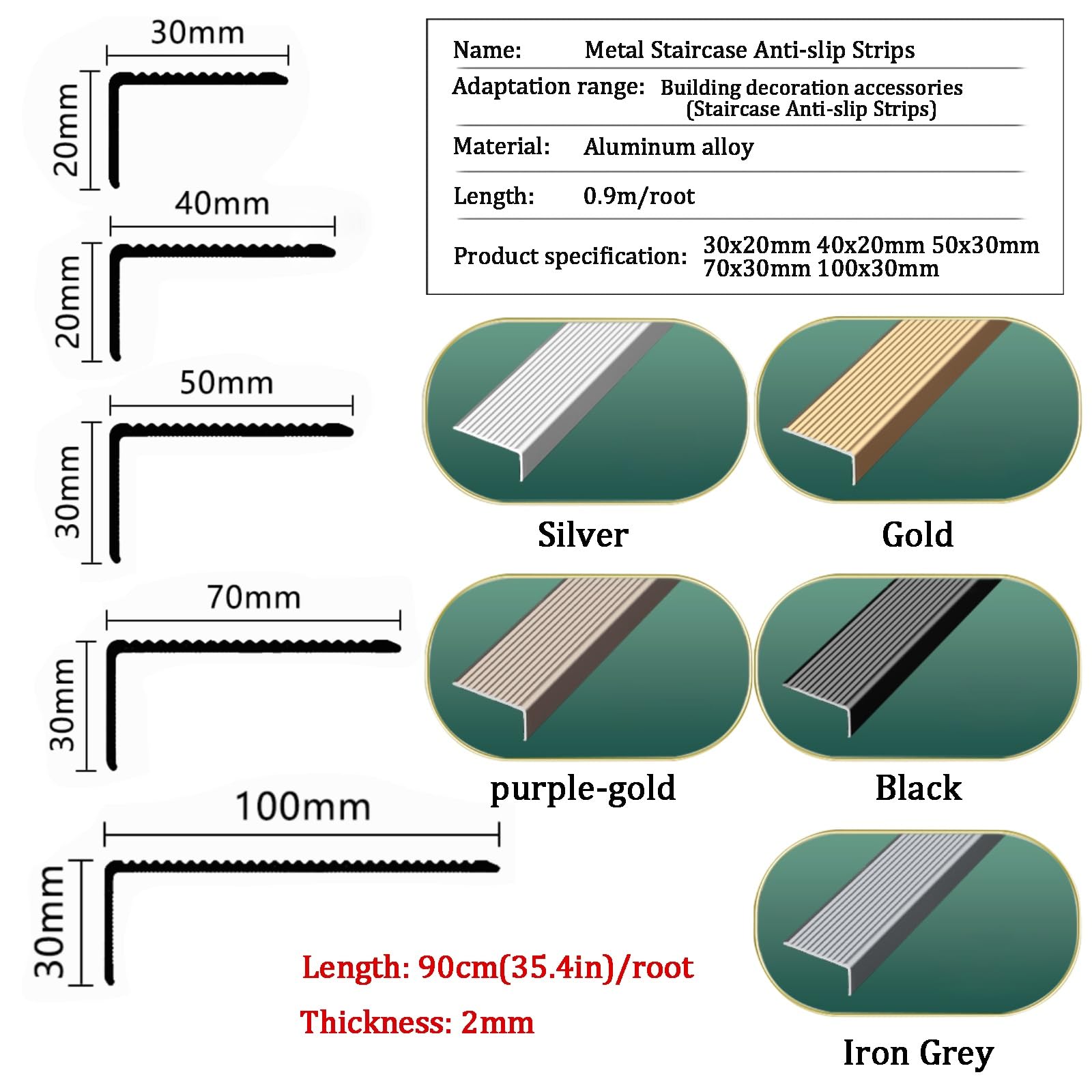 Perfil De Borde De Escalera Tira, Fácil De Instalar, Perfil De Aluminio Para Escaleras, para Escaleras Para Escalones Madera Metal Baldosas, Perfil De Antideslizante Borde Escalonado(Silver,70*30mm)