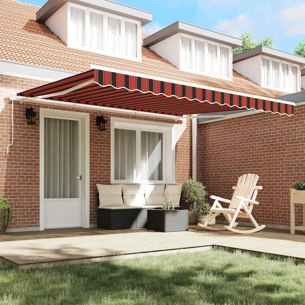 Markise 400 x 350 cm Gelenkarmmarkise einziehbar, Manuelle Terrassenmarkise aus Polyester, Gestreiftes Sonnendach für Garten und Terrasse, Stabiler Schattenspender