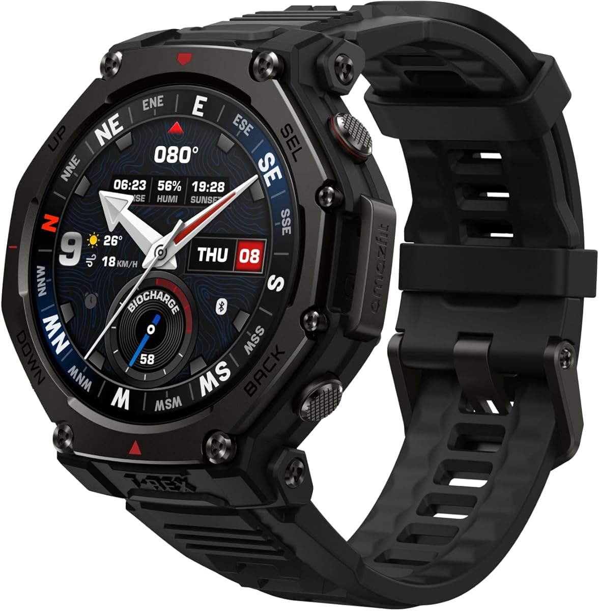 Amazfit T-Rex 3 Pro Outdoor Smart Watch 48mm Sapphire AMOLED Display, Ti Bezel, Dual Band GPS, Offline Maps, 25 Days Battery, Built-in Flashlight, 10 ATM, 180+ Sports Mode for Android & iPhone, Black