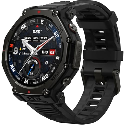 Amazfit T-Rex 3 Pro Outdoor Smart Watch 48mm Sapphire AMOLED Display, Ti Bezel, Dual Band GPS, Offline Maps, 25 Days Battery, Built-in Flashlight, 10 ATM, 180+ Sports Mode for Android & iPhone, Black
