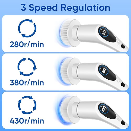 Miniatura 7 de Limpiador eléctrico giratorio, cepillo de limpieza eléctrico, limpiador de ducha digital con función de indicación de idioma y 9 cabezales