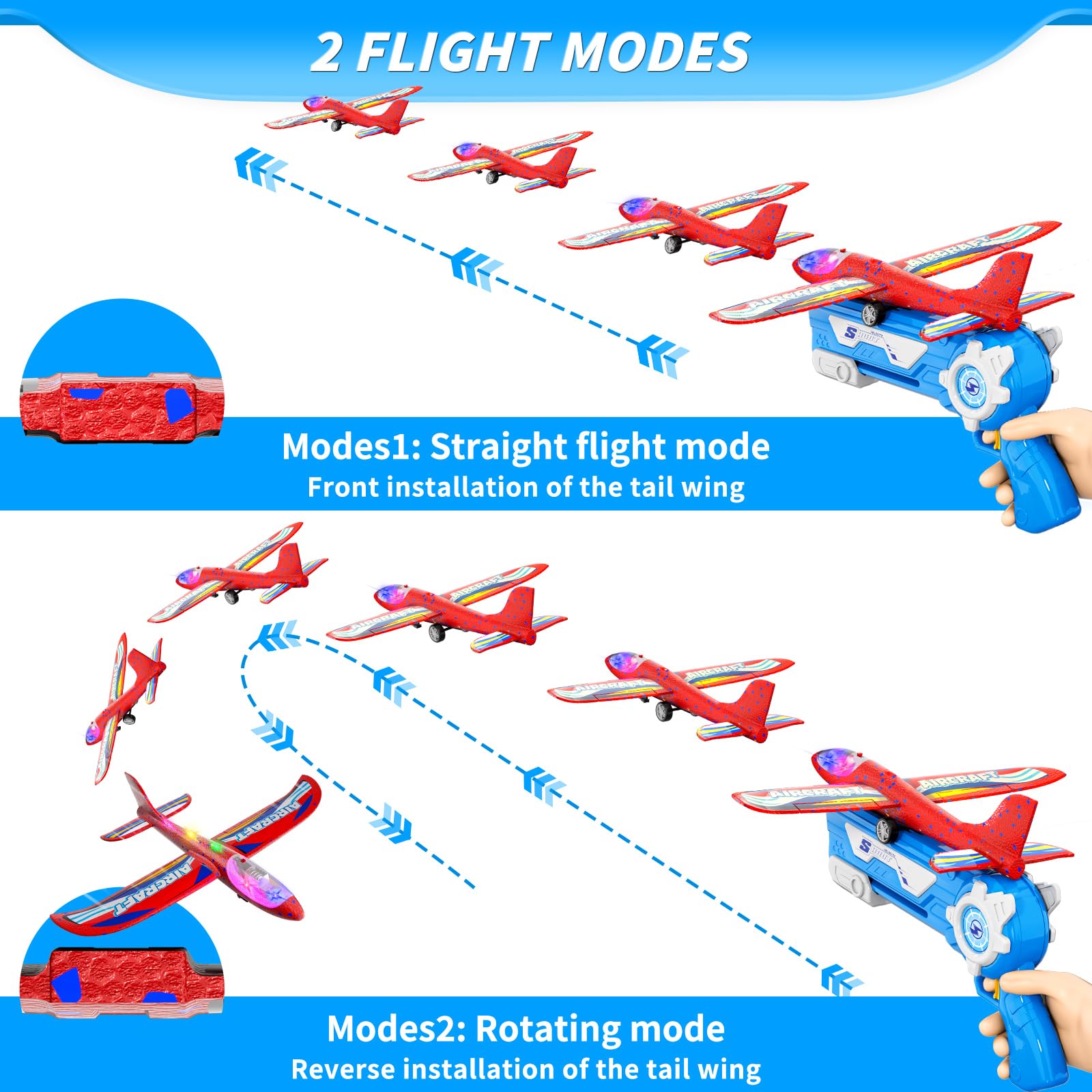 Doloowee Aeroplane Toy, 3 Glider Planes with Catapult, 2 flight mode, outdoor toys for kids 3+ Years - Image 3