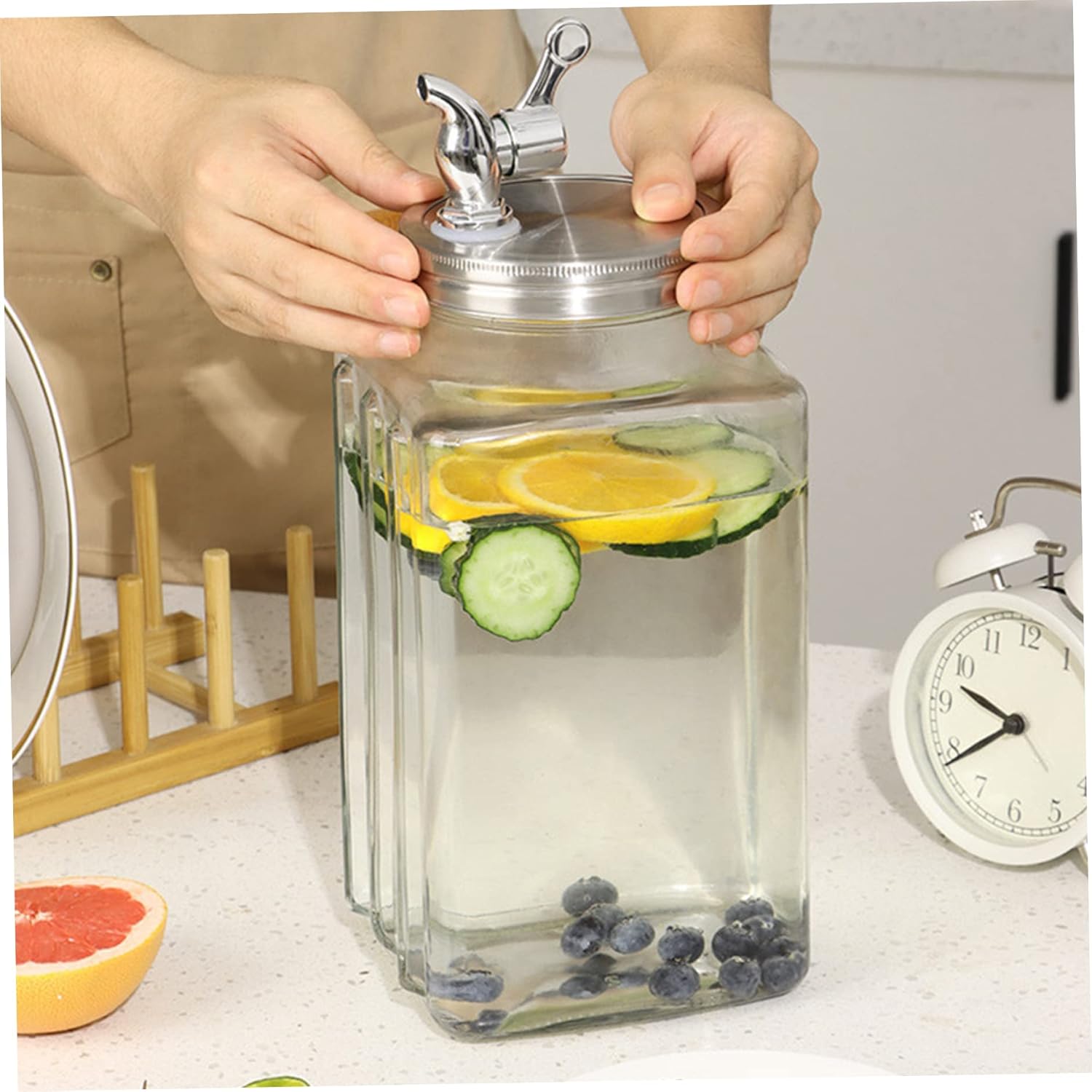 Glass Beverage Dispenser, 3L Beverage Dispenser with Tap, Glass Drink Dispenser, Fridge Water Dispenser Proof, Glass Water Dispenser for Refri