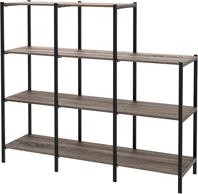 ClosetMaid 4-Tier Bookcase, 5 Shelves, Display Shelf for Living Room or Office, Industrial Black Metal and Wood, Weathered Gray