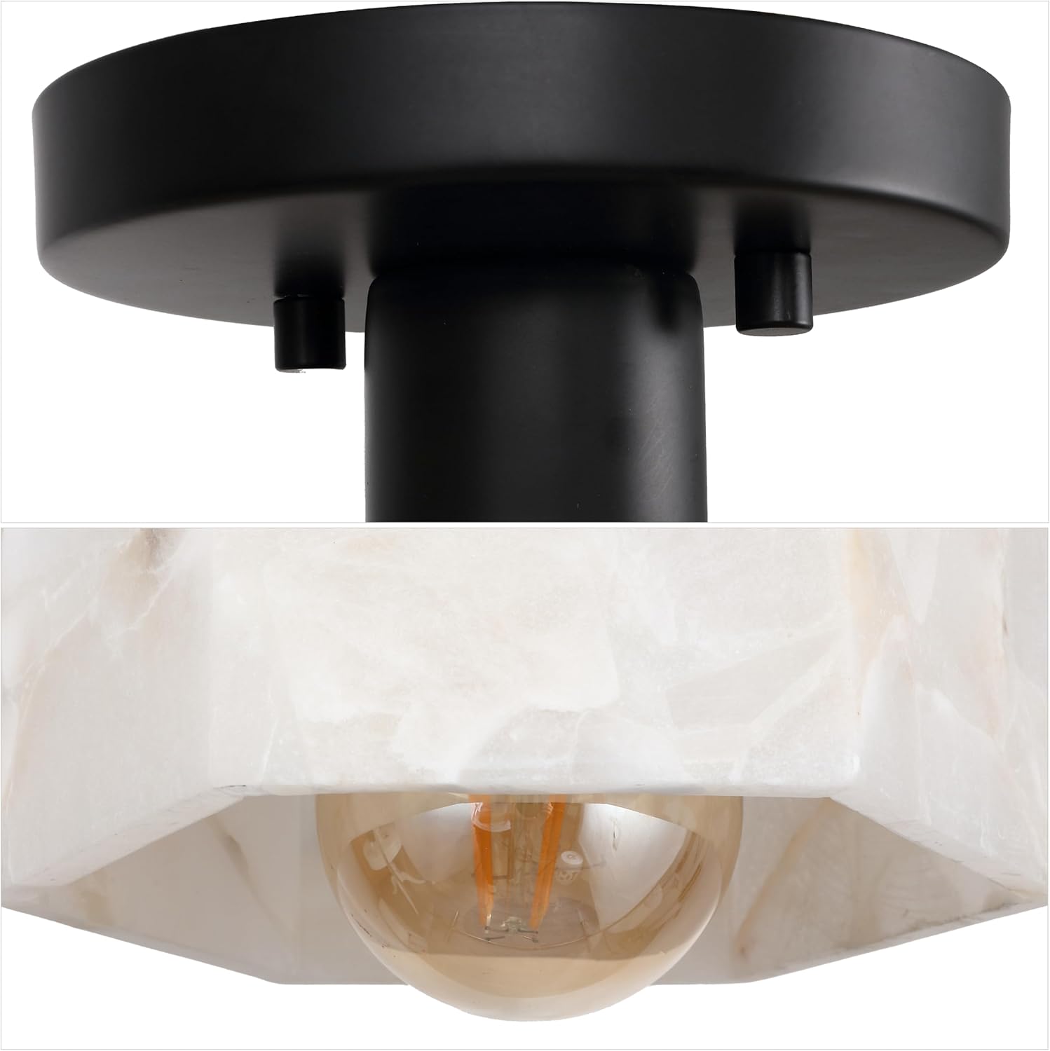 JONATHAN Y 8" White Marbling/Black Modern 1-Light Hexagonal LED Semi Flush Mount Ceiling Light, White Alabaster Marble Shade, Glam Lamp for Hallway, Bedroom, Bathroom, LED Bulb Included (JYL1204B)