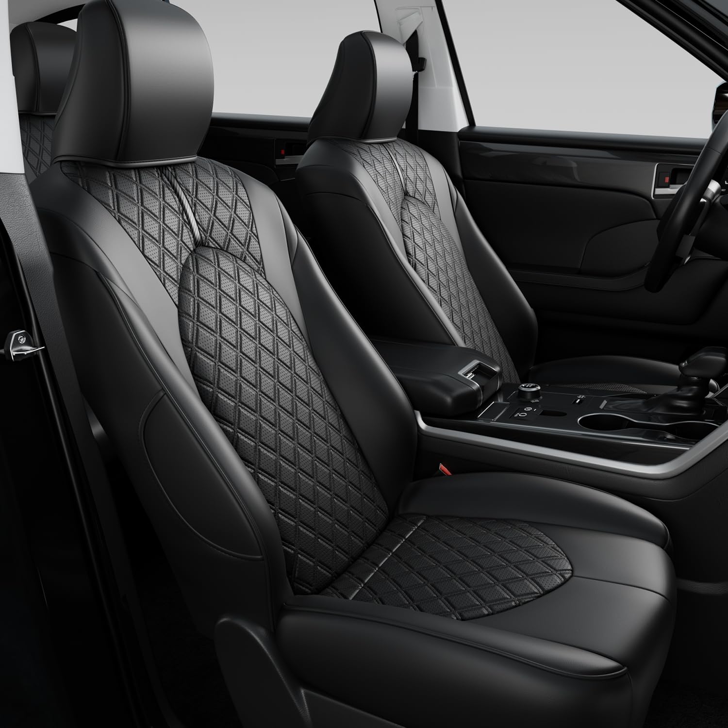 PTYYDS PU Leather Seat Covers (Black, Argyle, 8 Seats)