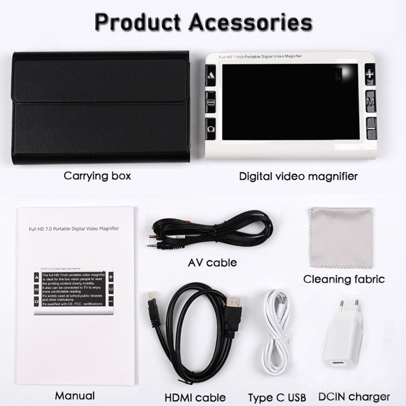 Lupa electrónica de 7 Pulgadas con Zoom de 2X a 32X, Lupa portátil para Lectura de periódicos para Personas con discapacidad Visual, Lupa Digital de 26 Modos de Color, para Personas Mayores