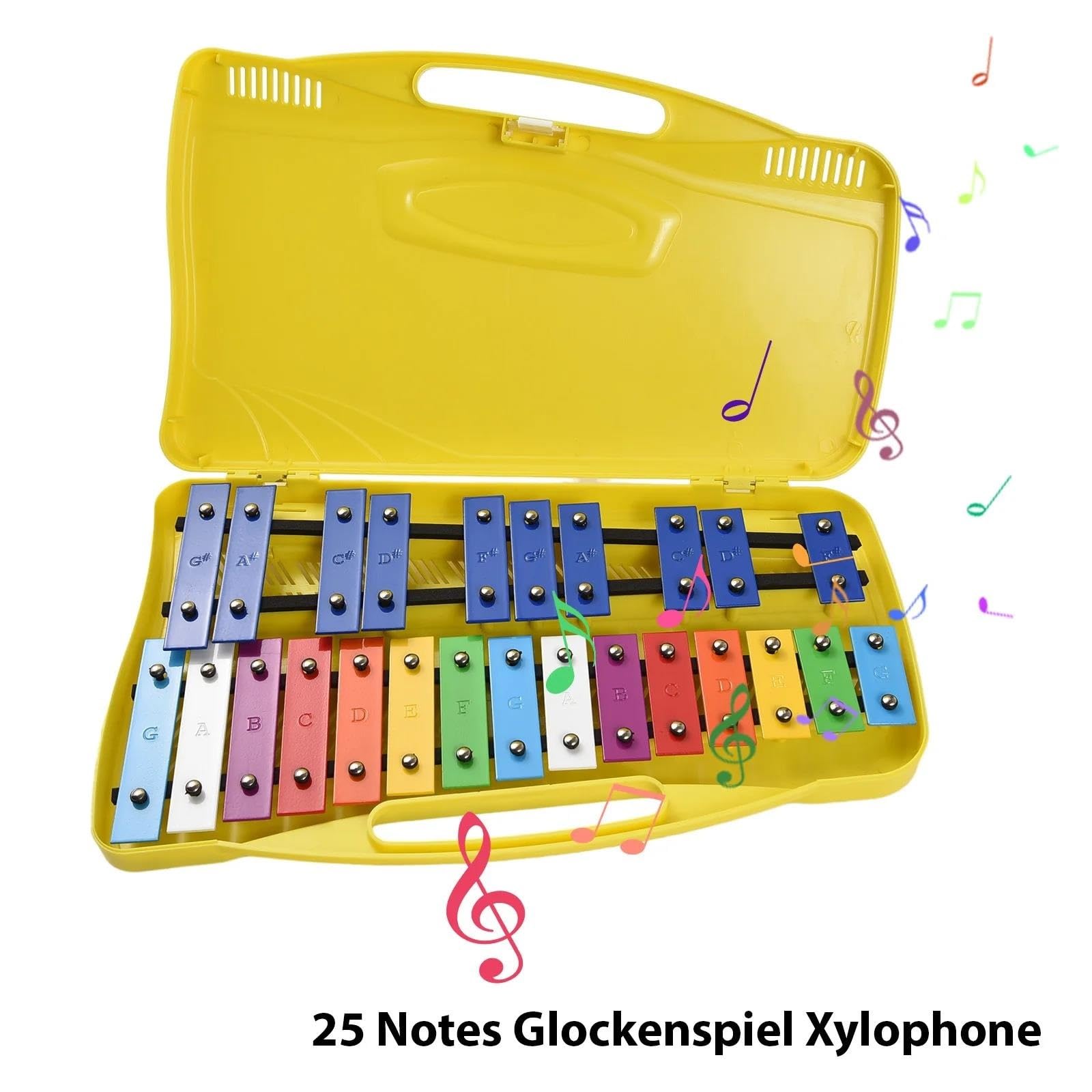 xilófono profesional Xilófono Glockenspiel De 25 Notas Teclas Metálicas Coloridas Ritmo De Percusión Con 2 Mazos Estuche De Mano Regalo