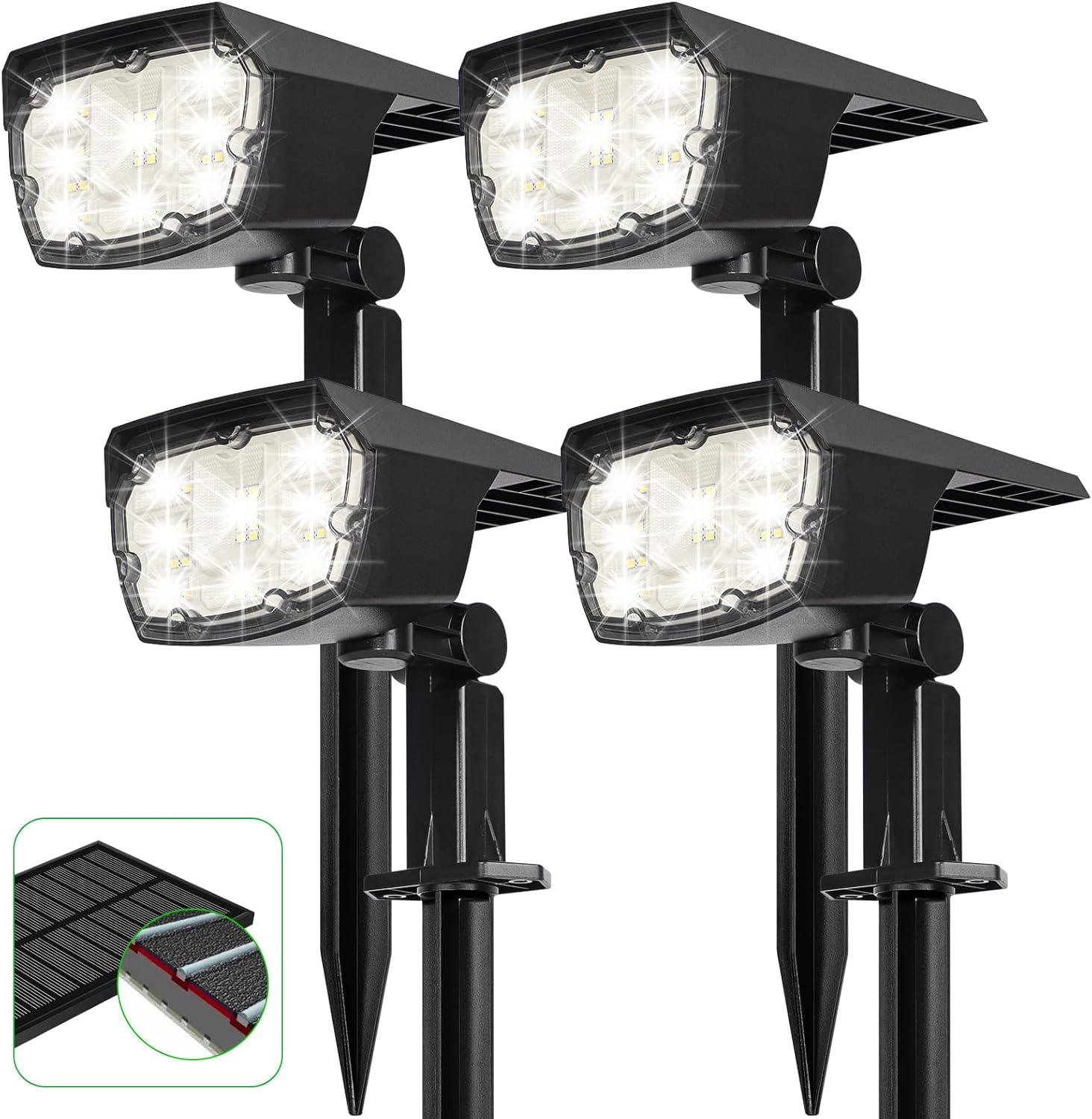 ropelux Solar Spotlights Outdoor,Solar Lights for Outside Dusk-to-Dawn with 2 Modes Pathway Landscape Wall Lighting,2-in-1 Solar Powered Light Waterproof with Adjustable Lamp Head and Solar Panel