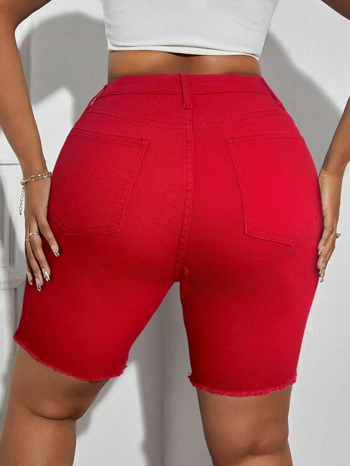 Plus Szie Casual Distressed Denim Bermuda Shorts, Ripped Jean Shorts with Raw Hem - Image 3