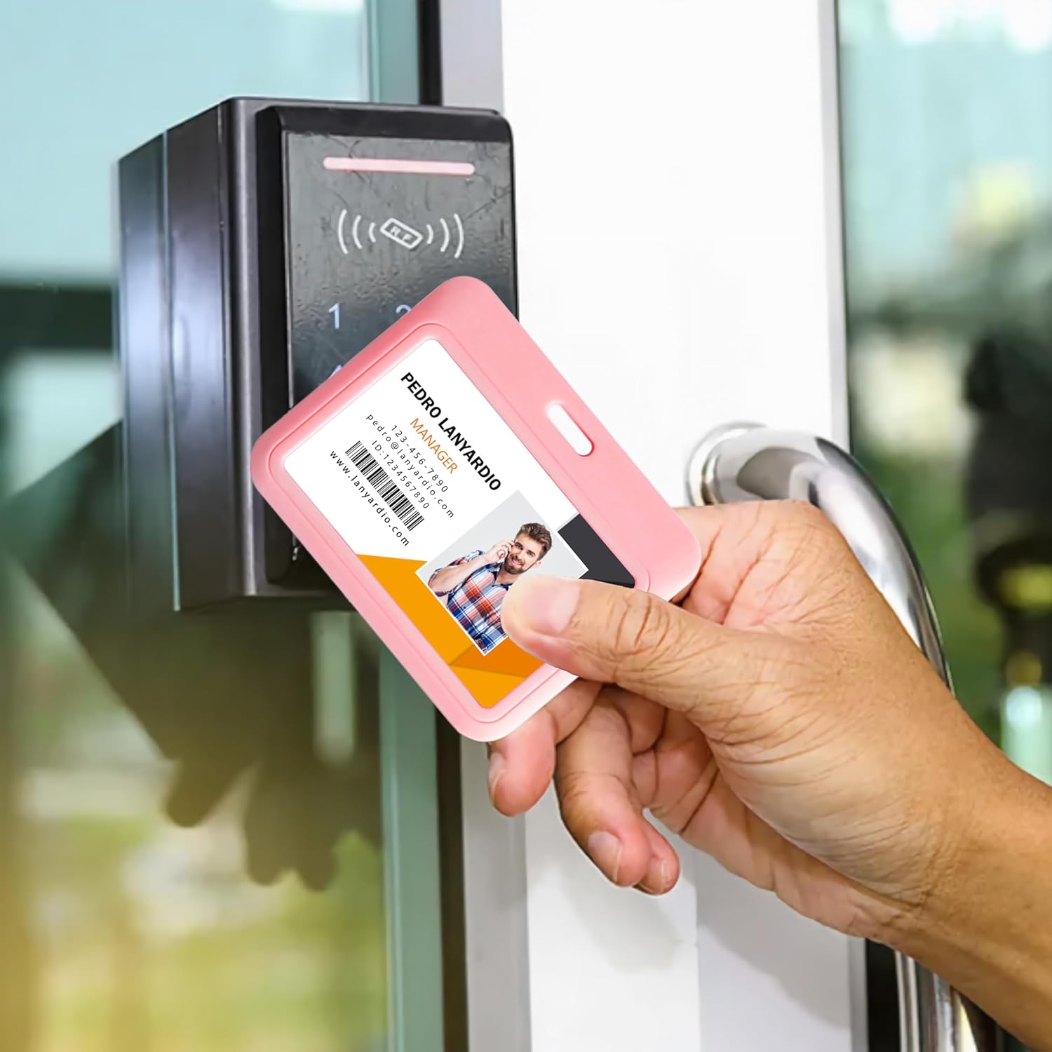 1 Pack Sliding Horizontal ID Badge Holder Hard Pink Plastic Card Case Protector Pouch with Sided Clear Window for Office School ID Credit Cards and Proximity Key Cards - Image 4