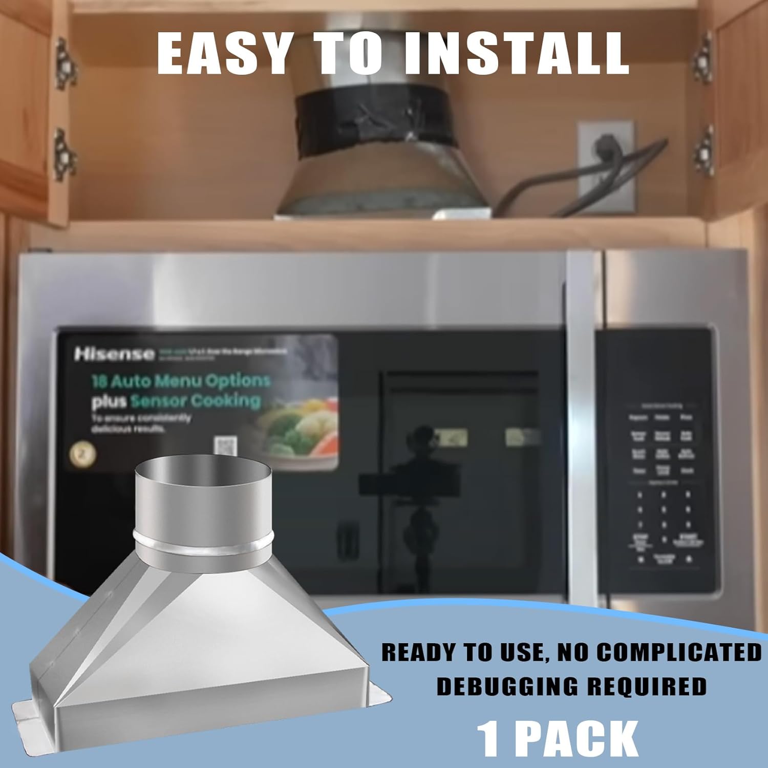 4" Dia x 3-1/4" x 10" L microwave vent kit, Rectangular to Round Duct Galvanized Steel Transition for Connecting Duct Fittings-Includes gloves and tape