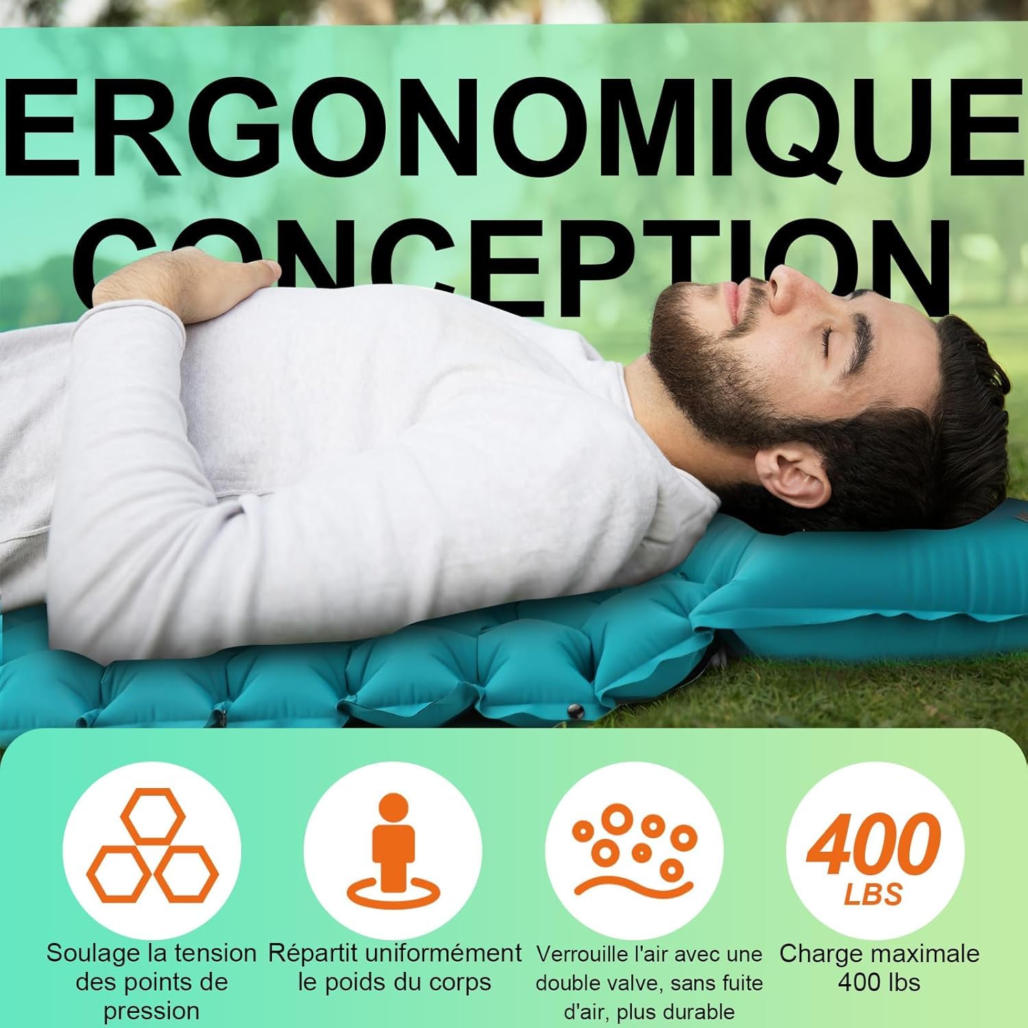 Matelas Gonflable 2 Personnes Matelas Camping Matelas Plage avec Oreiller | Pompe à Pied Intégrée,Gonflage Rapide,Matelas Gonflable 2 Places Ultraléger et Portable,Voyage,Randonnée, Trekking