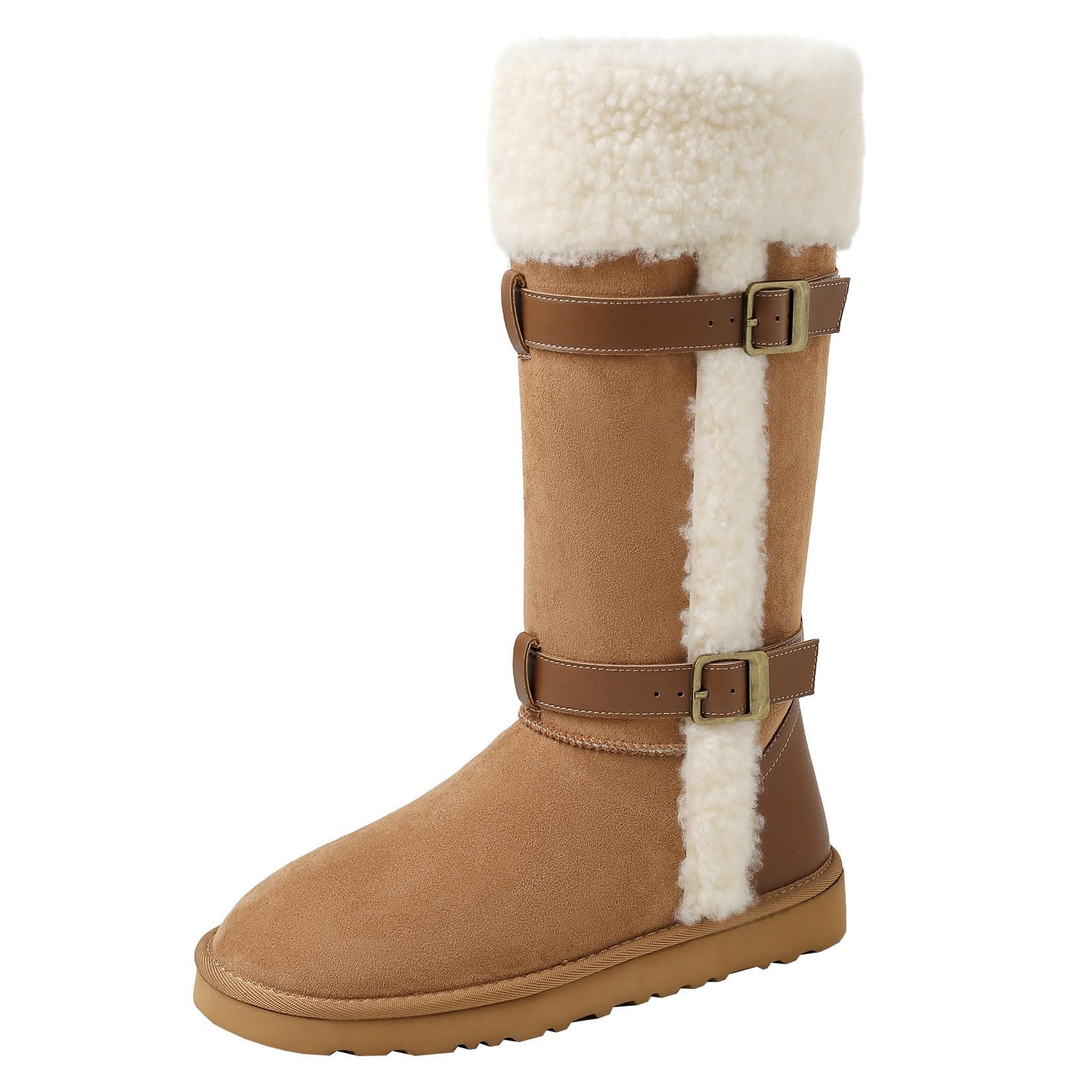 Trendenzy Womens Knee High Faux Fur Snow Boots Furry Fluffy Fuzzy Round Toe Warm Winter Boots Pull On