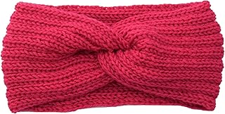 MINGCHE Opaska na czoło, damska czapka z dzianiny, na zimę, szydełkowanie, elastyczna, pluszowa opaska na głowę, czapka z dzianiny, szydełkowana, plus polar, joga, jogging, jazda na rowerze, różowy (Hot Pink), M-L