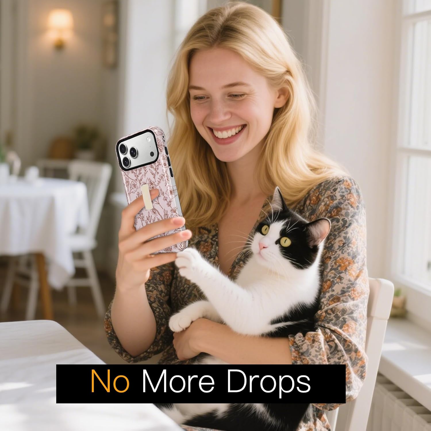 SOKAD Sage Flower Phone Case for iPhone 17 Pro with Finger Strap Kickstand, Vintage Brown Floral Pattern for Girls Women, Glossy Shockproof Protective Cover - Image 6