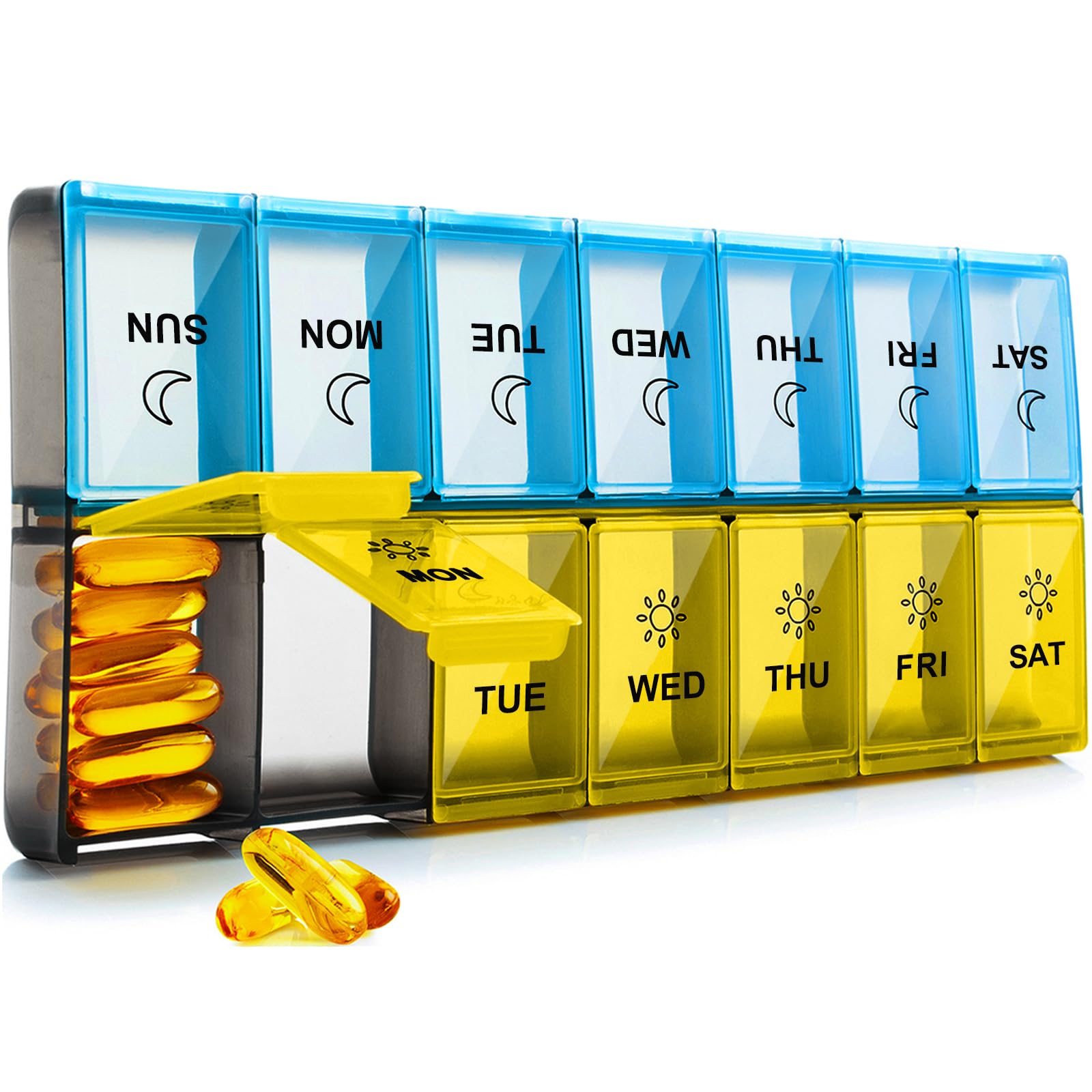Mossime Weekly Pill Box 7-Day: Large Pill Boxes 7 Day 2 Times A Day Daily Pill Organiser 7 Day with 14 Compartments - XL Week Tablet Case Am Pm Medication Organizer for Vitamin Supplement