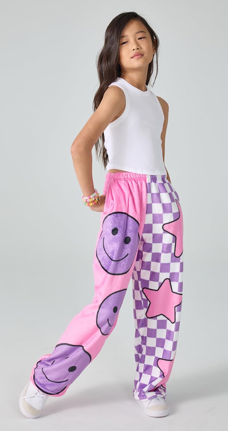 iscream Big Girls Silky Soft Bold Print Plush Fleece Pants - Bold and Bright Collection