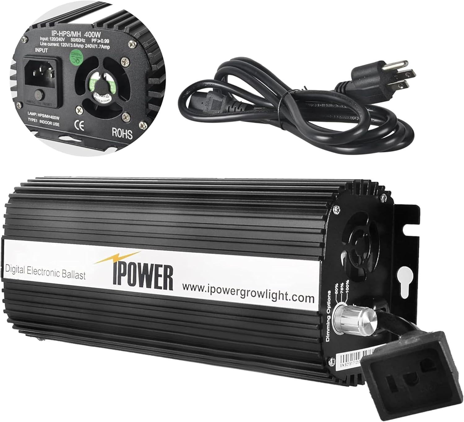 iPower 400W Ballast, for Hydroponic HPS MH Grow Light System, Digital Dimmable Electronic Horticulture Ballast, Black