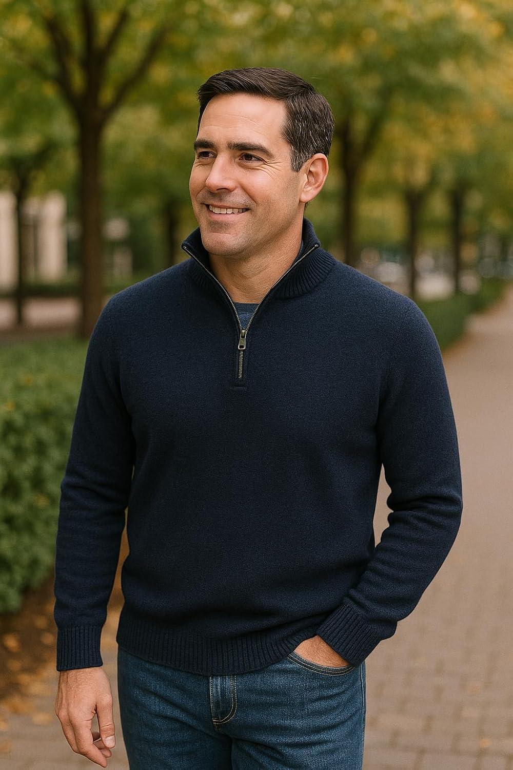 JENNIE LIU Men's 100% Cashmere Quarter Zip Sweater | Ultra-Soft, Breathable Knit for Golf & Cold Weather