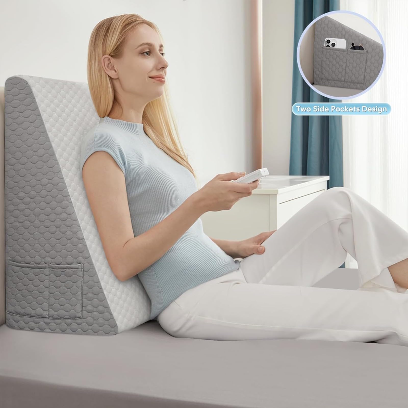 Almohada de cuña Grande Triangular para Adultos para Dormir después de la cirugía,Almohadas de cuña de reflujo para piernas y Rodillas,Almohada de Lectura cojín