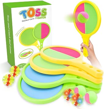 Toss and Catch Game for Kids Toss and Catch Balls Set of 2 - Outdoor Catching Ball Paddle Toys for Ages 3+ Beach Paddle Ball Sets for Yard, Backyard, Summer