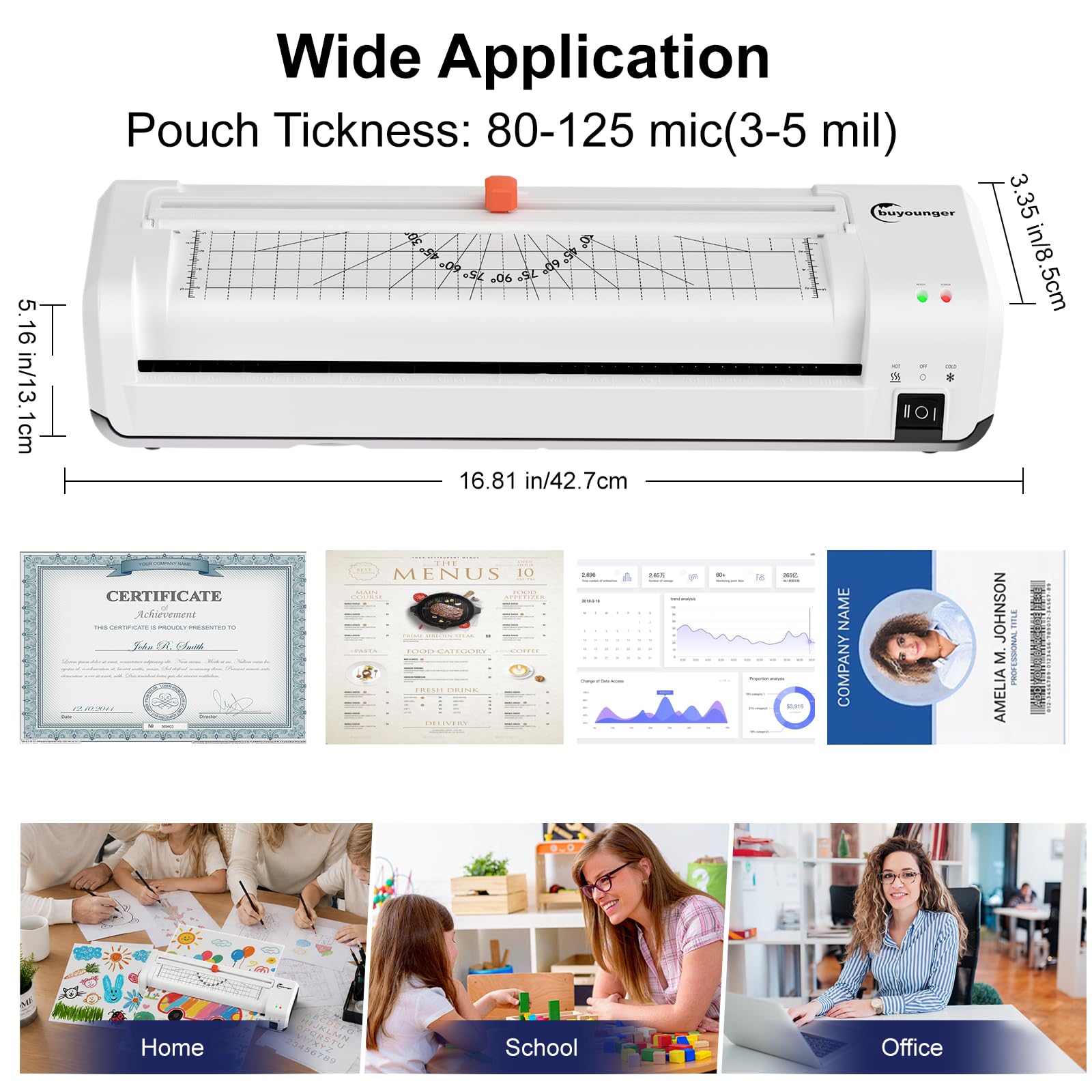 Buyounger Plastificadora A3, Plastificadora A3 y A4 con Guillotina con 30 Bolsas para A3/A4/A5/A6, Laminadora para Uso Doméstico, Escolar y de Oficina