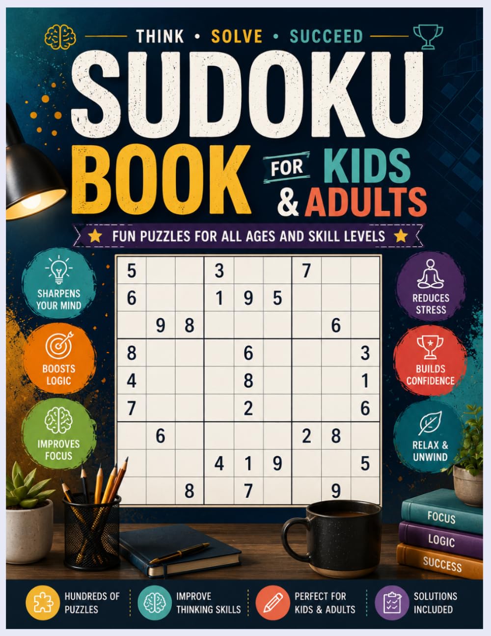 Sudoku Puzzle Book for Kids & Adults: Fun Brain Games to Improve Focus, Logic & Problem-Solving Skills