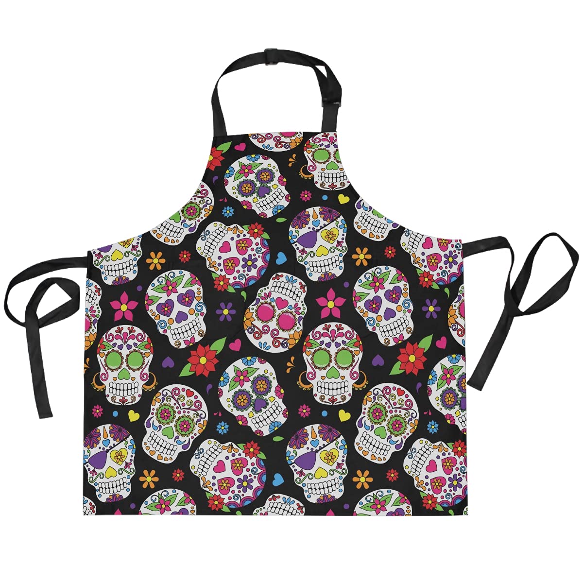 Tropicallife Unisex Multi Quality Kitchen Apron With Pockets Floral Day Of The Dead Sugar Skull Apron Bib For Women Men Cooking Baking, Restaurant Coffee Shop Waiter Aprons With Adjustable Neck