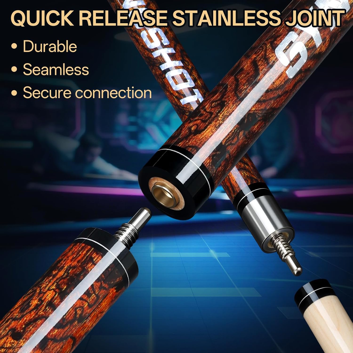 2 in 1 Heavy Break Jump Cue: 3-Piece Break Cue Pool Stick 58 Inch 21oz 14mm Pro Tips Fas-Grade Maple Wood Jump&Break Pool Cue Sticks (Brown, 19~22 oz)