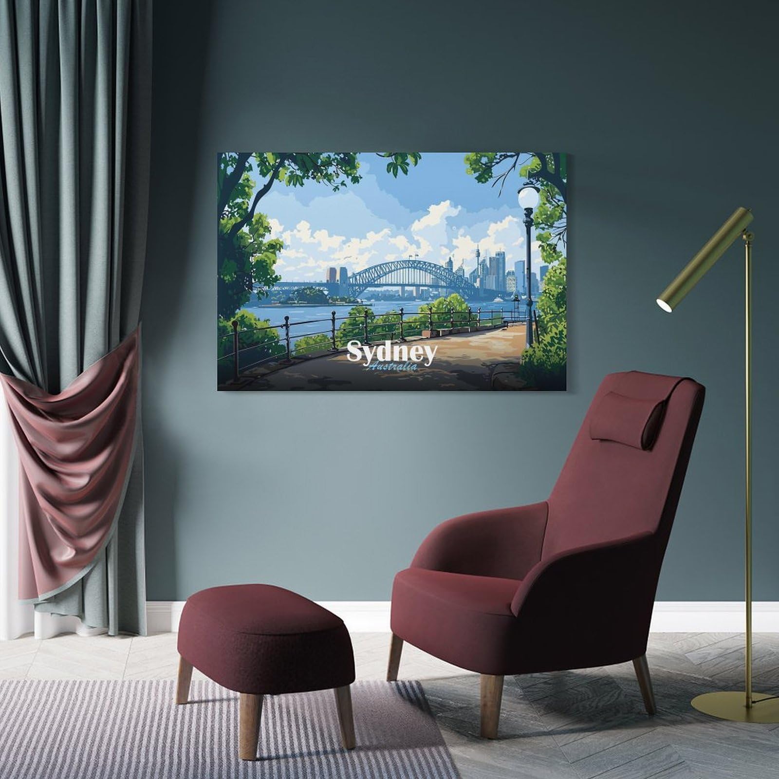 Junmoney Frame-Style-13 Home Decor Wall Art Sydney Harbour Bridge View, 20X30inch(50X75cm), For Bedroom Decor, Cosy Corners Or Studios, Decorative Wall Art For Cosy Rooms