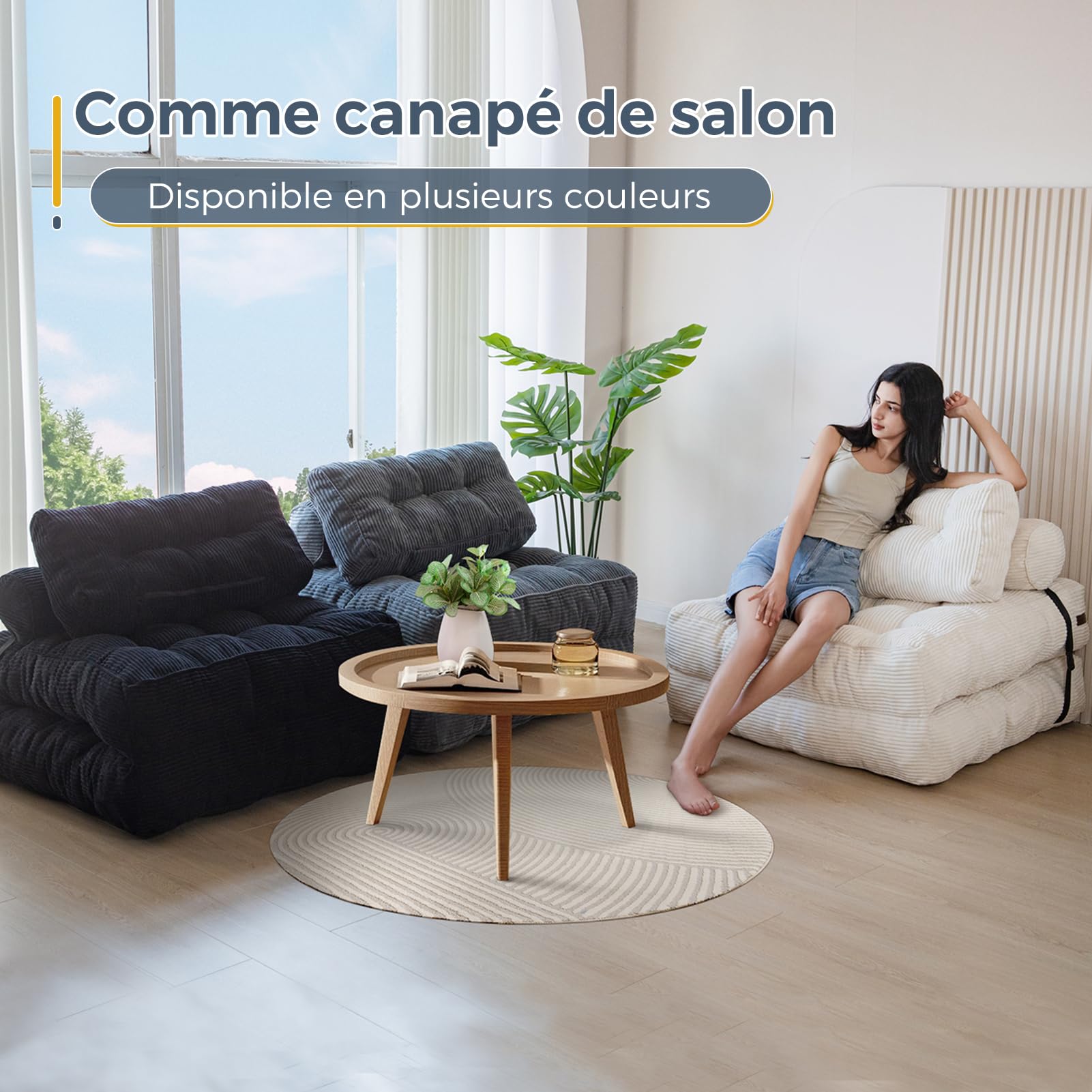 MAXYOYO Canapé-lit pliable et convertible avec oreiller, matelas avec support dorsal, fauteuil-lit portable et confortable pour salon, chambre à coucher, beige