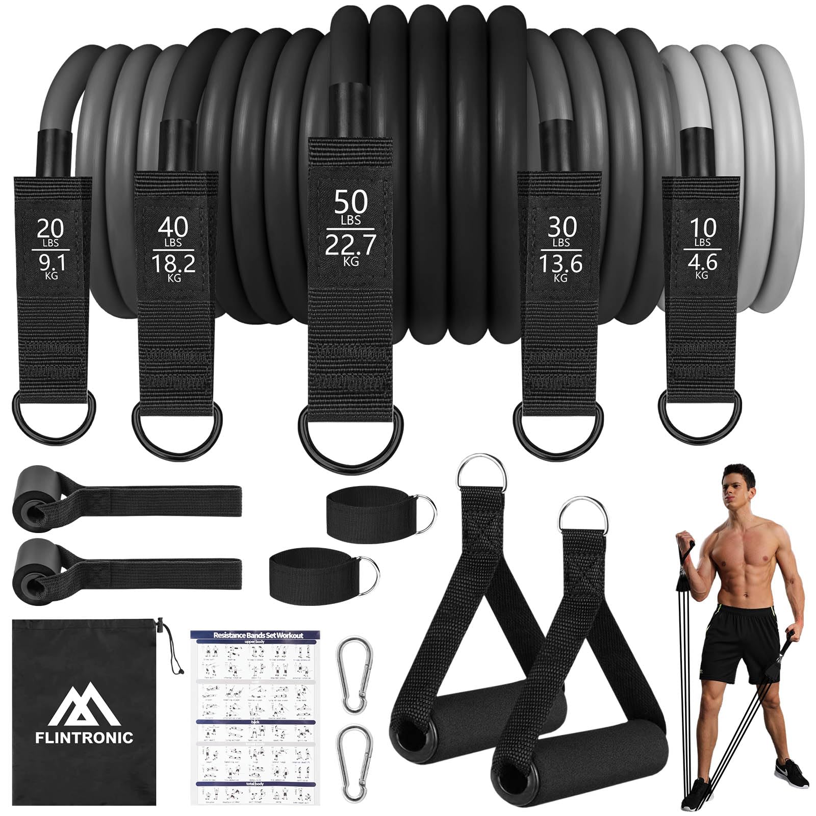 Flintronic Bande Elastiche Fitness, Elastico Fitness per Trazioni, 3/4 Diversi Diversi Livelli di Resistenza, Resistance Bands per Calisthenics, Elastici Palestra per Uomini Donne Fitness,Stretching