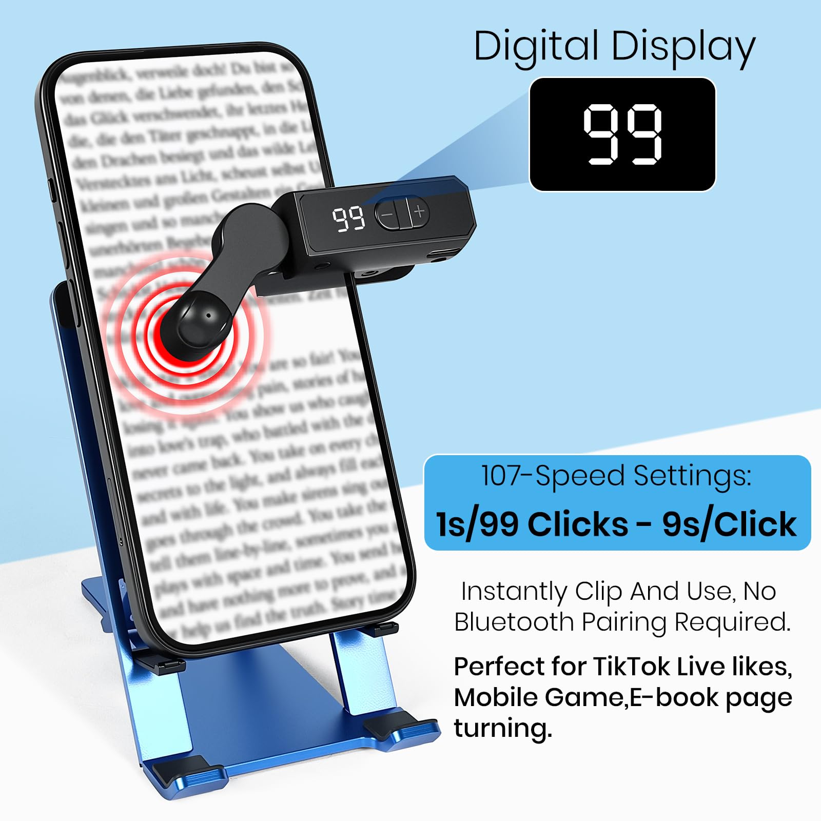 TikTok TikTok – Appareil tactile automatique avec 198 vitesses réglables, rechargeable, clic instantané pour likes en direct, tâches de réseaux sociaux (noir)