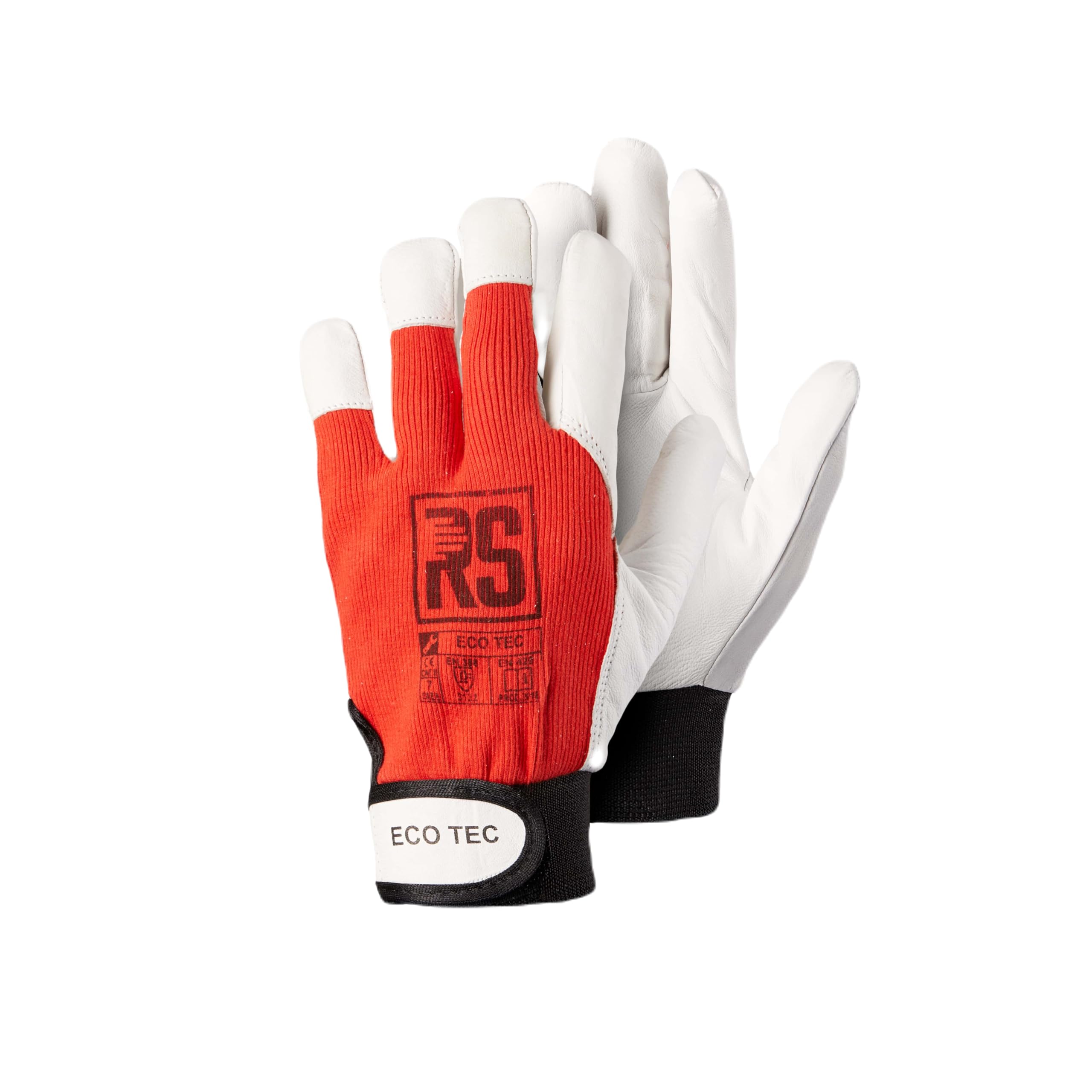 RS ARBEITSSCHUTZ EcoTec Rot 12 Paar - Montagehandschuhe aus Ziegenleder,Leder Arbeitshandschuhe,Lederhandschuhe mit Klettverschluss: ISO,CE PSA CAT II,EN 420,EN 388 - Gr. 9,Größe 9 (12er Pack)