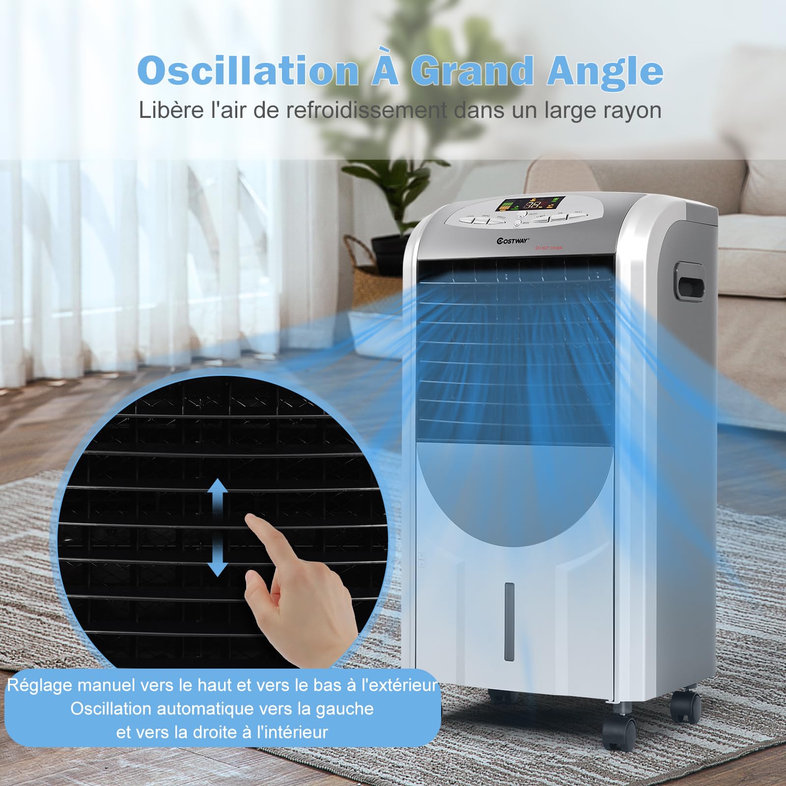GOPLUS Rafraichisseur d’Air 5 en 1 avec Télécommande, Climatiseur Mobile sans Évacuation, Réservoir d’Eau 7L, Refroidissement,Chauffage,Purification,Ventilateur, Minuterie 8H, Silencieux, Chambre