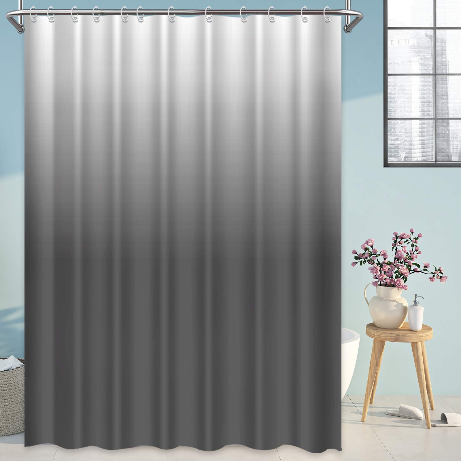 Eightree Shower Curtain Black Gradual Ombre Color Design for Waterproof Modern Home Bathroom Decorations, Standard 72X72inch