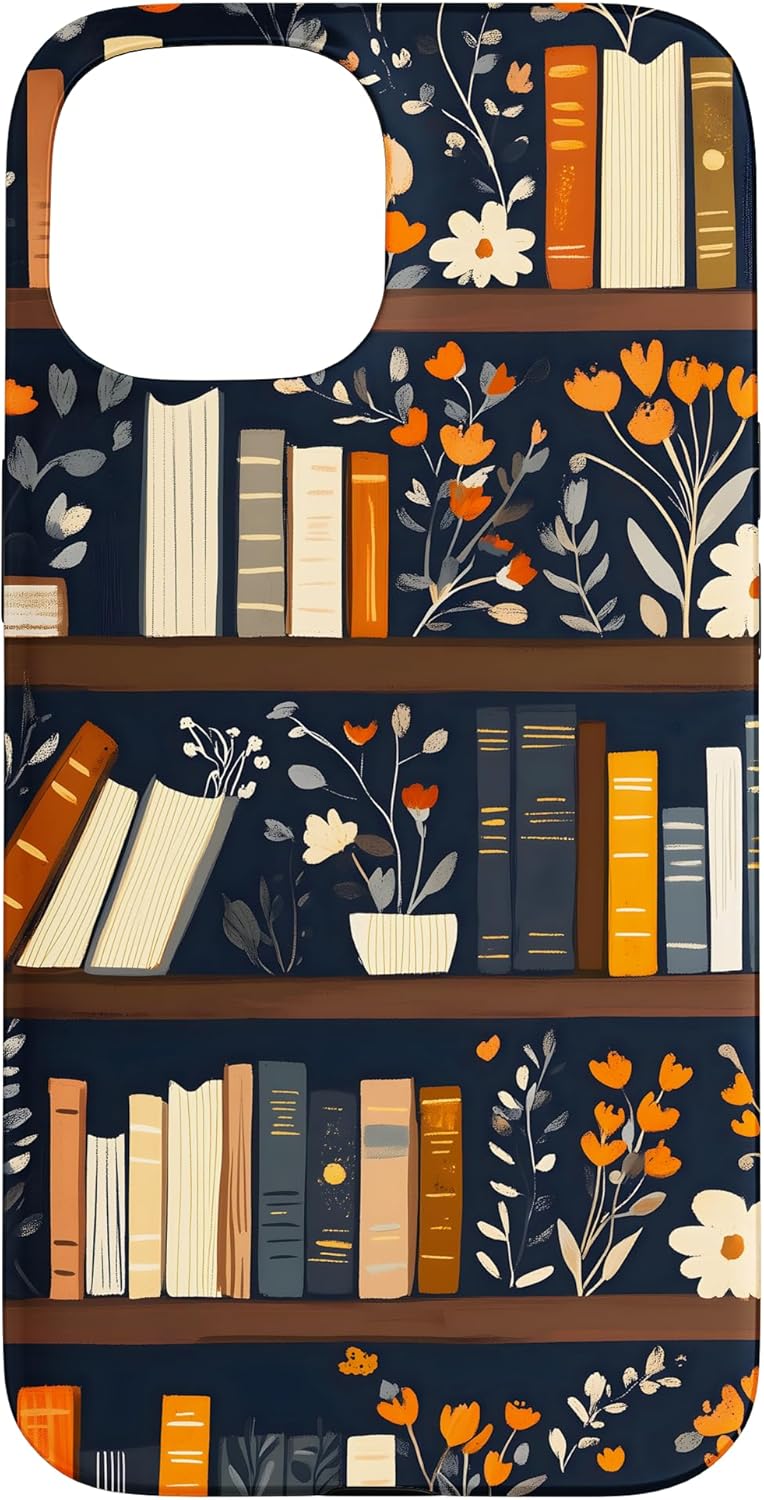 Vintage Bookshelf Floral Pattern Case for iPhone 15