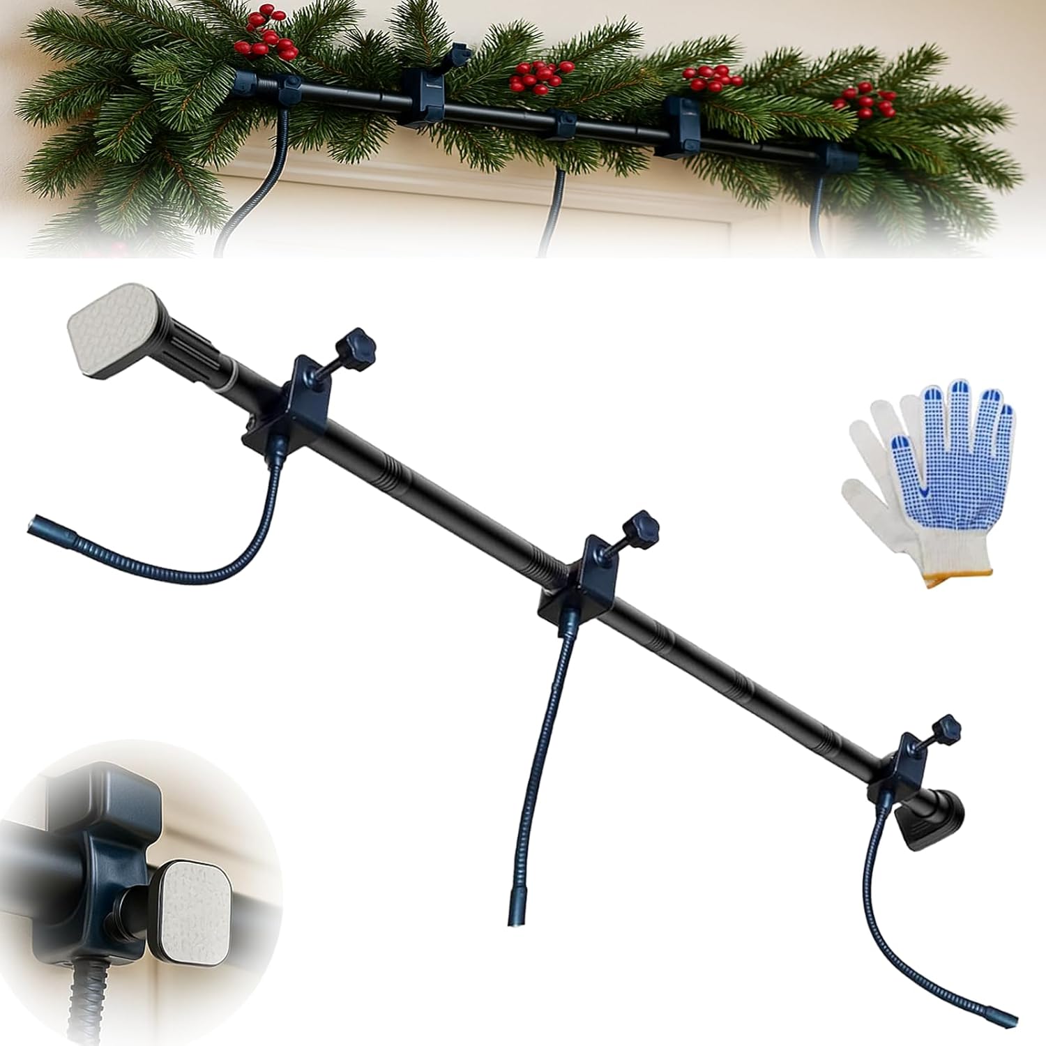 Garland Hanger for Door Frame, 2025 New Over-The-Door Garland Holder, Adjustable Fits 31–80" Single/Double Doors, Heavy-Duty 20 lb Capacity, No-Drill for Christmas & Halloween Décor (1Pc)