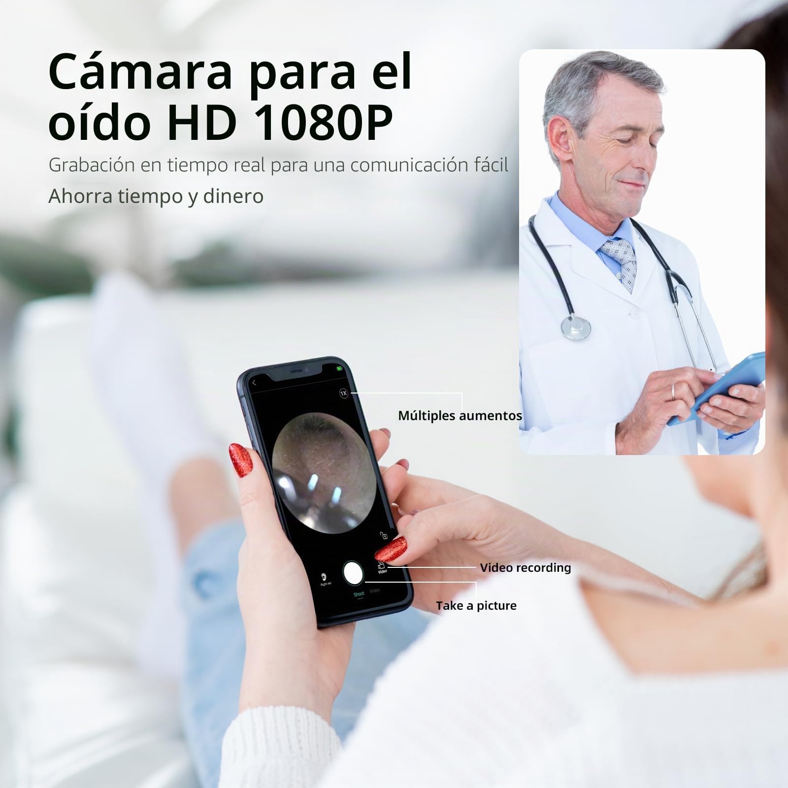 Otoscopio 1080P HD Limpia Oidos IP67 Cámara de Oído Impermeable Limpieza de Oídos con pinzas 4 LED Limpiador de Oidos Cera con Camara Adecuado Para y iOS y Android Ear Wax Remover Camera