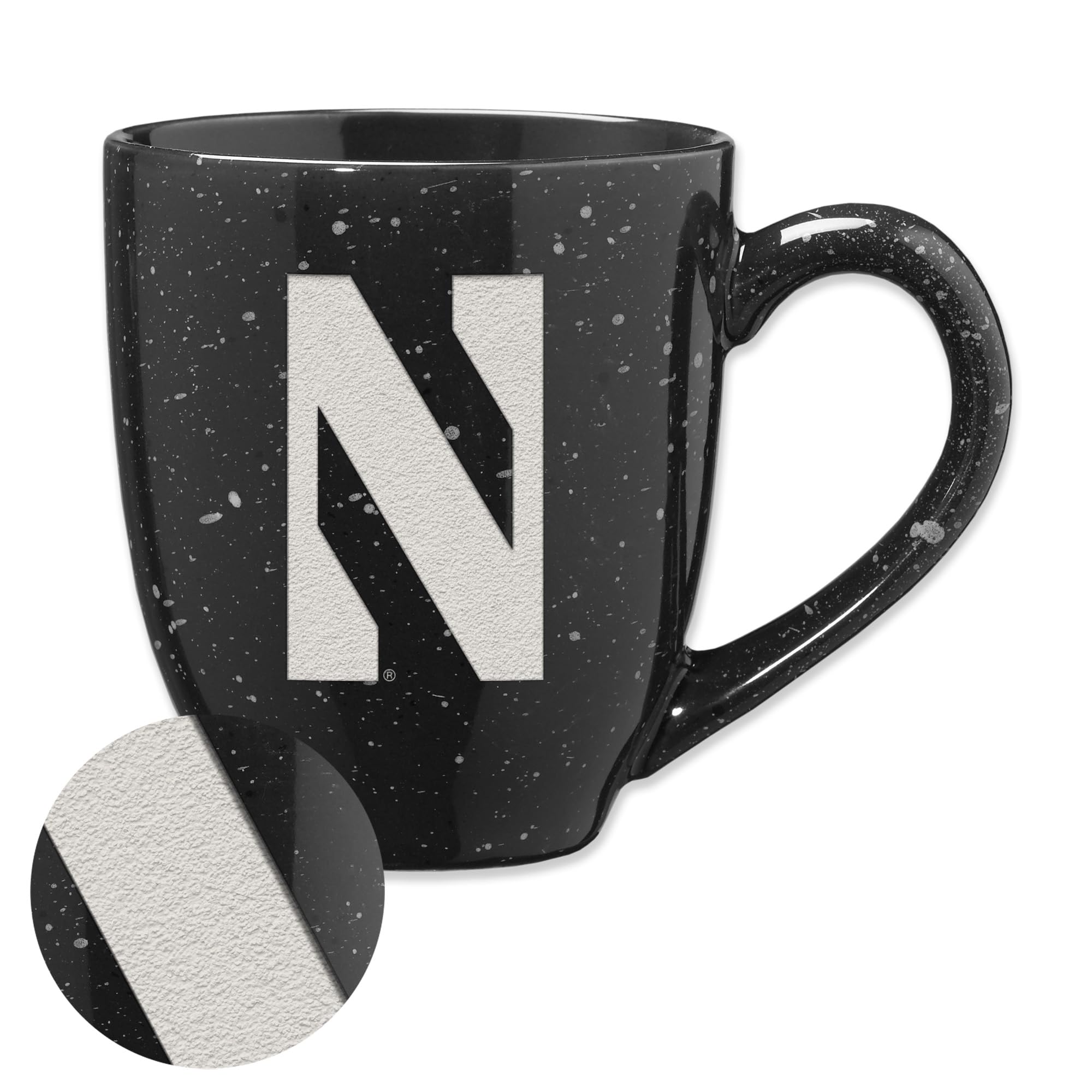 Tasse Northwestern Wildcats gravée laser, céramique noire mouchetée premium