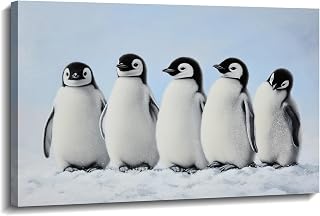 Penguin Canvas Wall Art Little Penguins Picture Antarctic Animal Painting Prints Gray Poster Gallery Wrap Modern Home Art Ready to Hang(Art-5,12.00x18.00 inch)