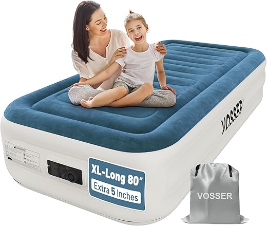 Twin Air Mattress with Built-in Pump,Fast & Easy Inflation/Deflation Inflatable Mattress, Foldable Blow Up Mattress with Storage Bag, Inflatable Bed for Home, Camping & Guests