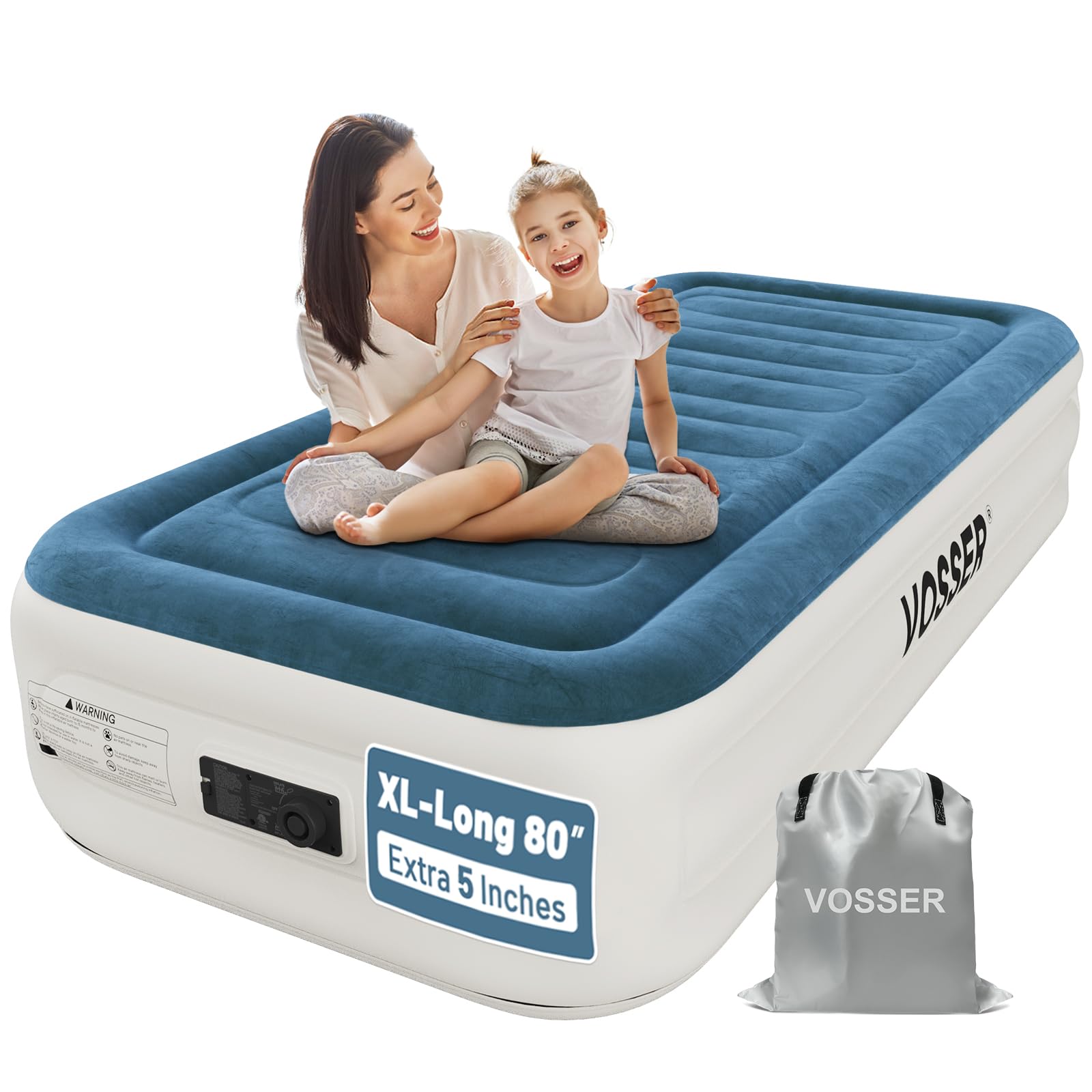VOSSER Twin Air Mattress with Built-in Pump Fast Easy Inflation Deflation Inflatable Mattress Foldable Blow Up Mattress with