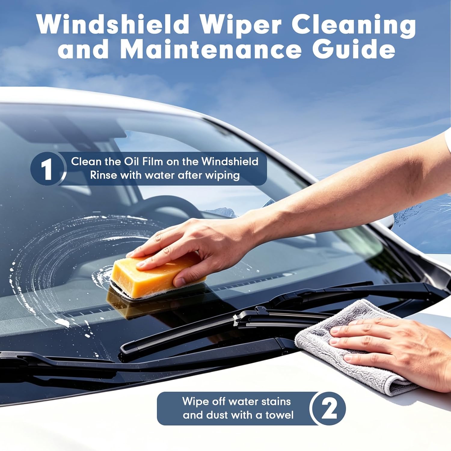 26"+19" Windshield Wipers Replacement for Tesla Model 3 2017-2025, Model Y 2020-2025 Original Equipment Wiper Blades Top Lock with Car Cleaning Clay & Towel (2-Pack)