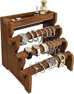 Ikee Design Antique Wooden Removable 3 Tier Jewelry Display Stand With Top Acces - Compare price