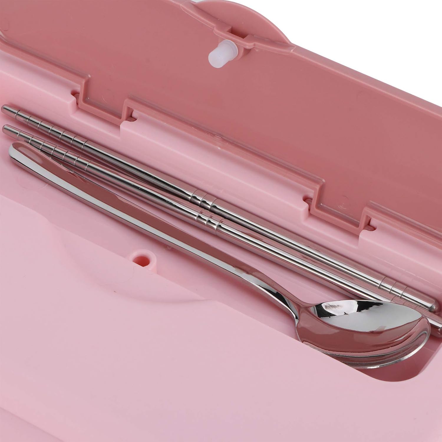 Yosoo Stainless Steel Lunch Box, 4 Grid Portable Box, Food Storage Container, Good Sealing Performance, Includes Spoons and Chopsticks (Four grid lunch box with soup bowl: Pink)