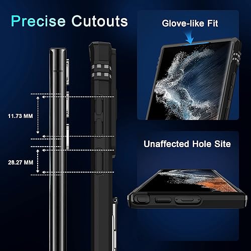 Miniatura 7 de DEERLAMN Funda para Samsung Galaxy S23 Ultra con cubierta deslizante para cámara, soporte de anillo giratorio integrado protección completa de la